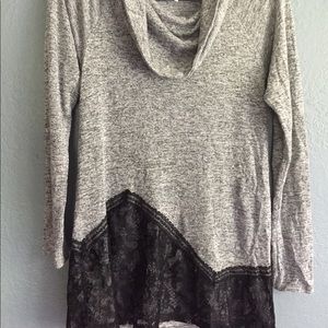 Grey sweater with black lace